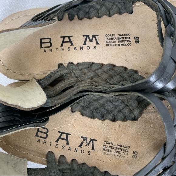BAM Artesanos size 8 (Mexico 25) Handmade Black Leather Sandals - Picture 6 of 9